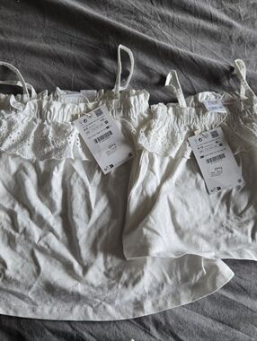 White Eyelet Trim Tank Top Pair